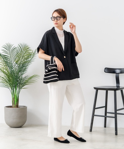 fort point(フォーポイント)の「【C-FORT POINT/フォートポイント】カーディガン感覚で羽織れる リネンタッチ 半袖 シングルテーラードジャケット きれいめ さらさら 涼感 冷房対策 オフィス 通勤(テーラードジャケット・レディース・チャコールグレー/ブラック/アイボリー・FREE)」の18枚目の写真