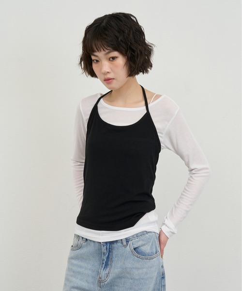 NUJOH(ヌゾ)の「Layered Strap Sleeveless Set / レイヤードストラップスリーブレスセット(Tシャツ/カットソー・レディース・ブラック×ホワイト/イエロー× ブルー/ライトブルー・FREE)」の2枚目の写真