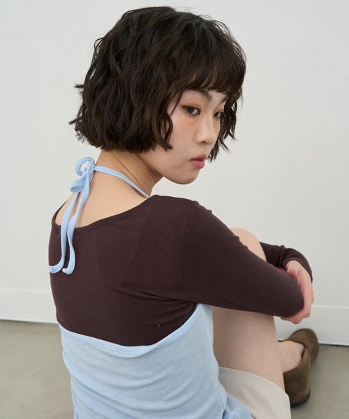 NUJOH(ヌゾ)の「Layered Strap Sleeveless Set / レイヤードストラップスリーブレスセット(Tシャツ/カットソー・レディース・ブラック×ホワイト/イエロー× ブルー/ライトブルー・FREE)」の3枚目の写真