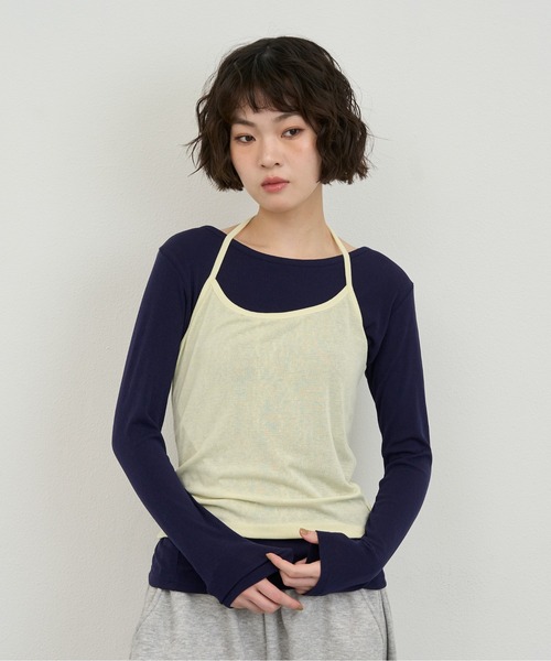 NUJOH(ヌゾ)の「Layered Strap Sleeveless Set / レイヤードストラップスリーブレスセット(Tシャツ/カットソー・レディース・ブラック×ホワイト/イエロー× ブルー/ライトブルー・FREE)」の4枚目の写真