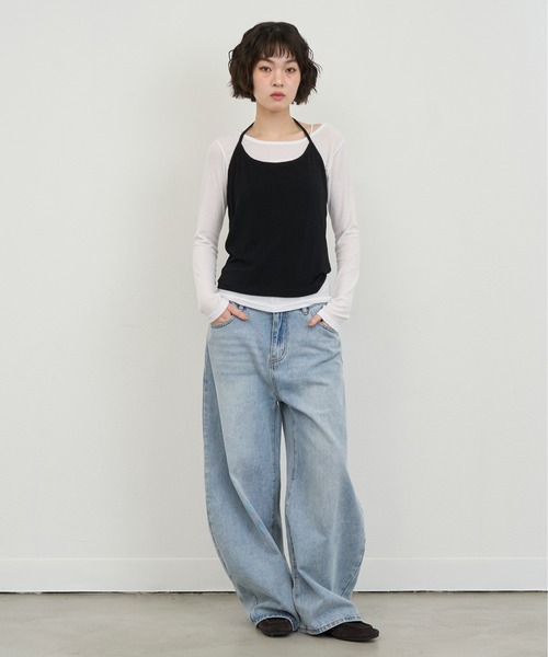 NUJOH(ヌゾ)の「Layered Strap Sleeveless Set / レイヤードストラップスリーブレスセット(Tシャツ/カットソー・レディース・ブラック×ホワイト/イエロー× ブルー/ライトブルー・FREE)」の13枚目の写真