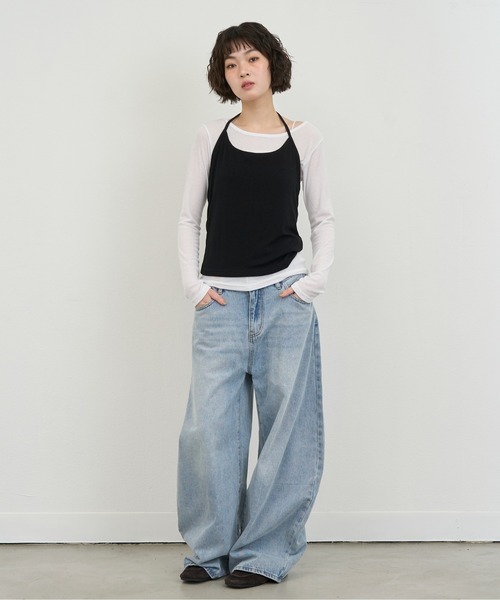 NUJOH(ヌゾ)の「Layered Strap Sleeveless Set / レイヤードストラップスリーブレスセット(Tシャツ/カットソー・レディース・ブラック×ホワイト/イエロー× ブルー/ライトブルー・FREE)」の14枚目の写真
