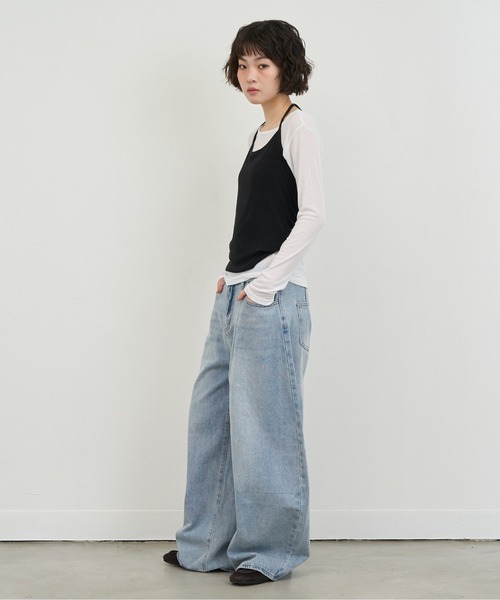 NUJOH(ヌゾ)の「Layered Strap Sleeveless Set / レイヤードストラップスリーブレスセット(Tシャツ/カットソー・レディース・ブラック×ホワイト/イエロー× ブルー/ライトブルー・FREE)」の18枚目の写真