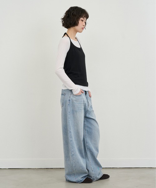 NUJOH(ヌゾ)の「Layered Strap Sleeveless Set / レイヤードストラップスリーブレスセット(Tシャツ/カットソー・レディース・ブラック×ホワイト/イエロー× ブルー/ライトブルー・FREE)」の15枚目の写真
