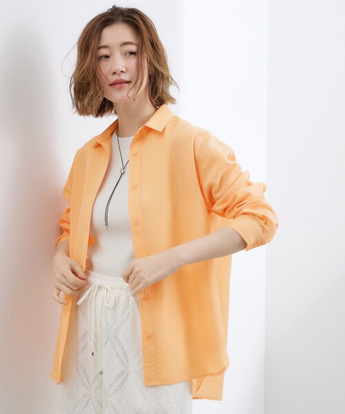grove(グローブ)の「【洗濯機OK・ひんやり】朝晩の気温差に◎軽やかシアーシャツ(シャツ/ブラウス・レディース・ブルー系その他/サックスブルー/オレンジ系/オフホワイト・02/03/04/01/05)」の4枚目の写真