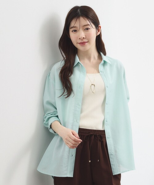 grove(グローブ)の「【洗濯機OK・ひんやり】朝晩の気温差に◎軽やかシアーシャツ(シャツ/ブラウス・レディース・ブルー系その他/サックスブルー/オレンジ系/オフホワイト・02/03/04/01/05)」の3枚目の写真