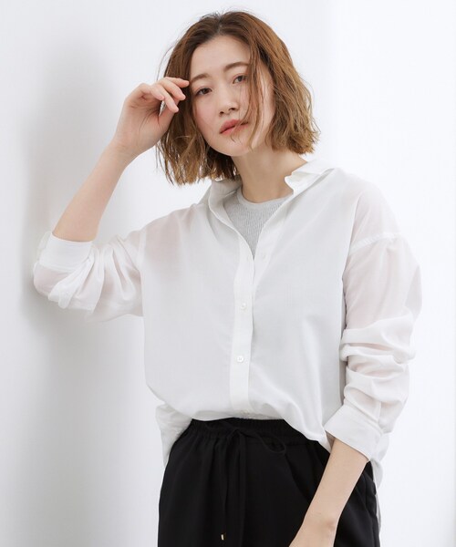 grove(グローブ)の「【洗濯機OK・ひんやり】朝晩の気温差に◎軽やかシアーシャツ(シャツ/ブラウス・レディース・ブルー系その他/サックスブルー/オレンジ系/オフホワイト・02/03/04/01/05)」の19枚目の写真
