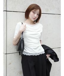 SNIDEL | 【USAGI ONLINE限定】レーストリムワンショルカットソー(Tシャツ/カットソー)