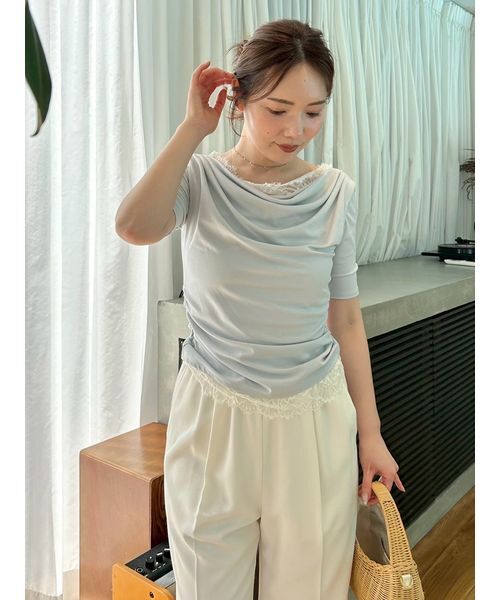 SNIDEL(スナイデル)の「【USAGI ONLINE限定】レーストリムワンショルカットソー(Tシャツ/カットソー・レディース・アイボリー/サックスブルー/ブラック・F)」の6枚目の写真