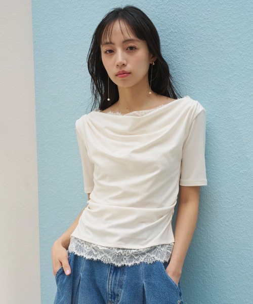SNIDEL(スナイデル)の「【USAGI ONLINE限定】レーストリムワンショルカットソー(Tシャツ/カットソー・レディース・アイボリー/サックスブルー/ブラック・F)」の20枚目の写真