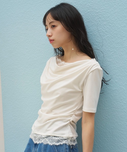 SNIDEL(スナイデル)の「【USAGI ONLINE限定】レーストリムワンショルカットソー(Tシャツ/カットソー・レディース・アイボリー/サックスブルー/ブラック・F)」の22枚目の写真