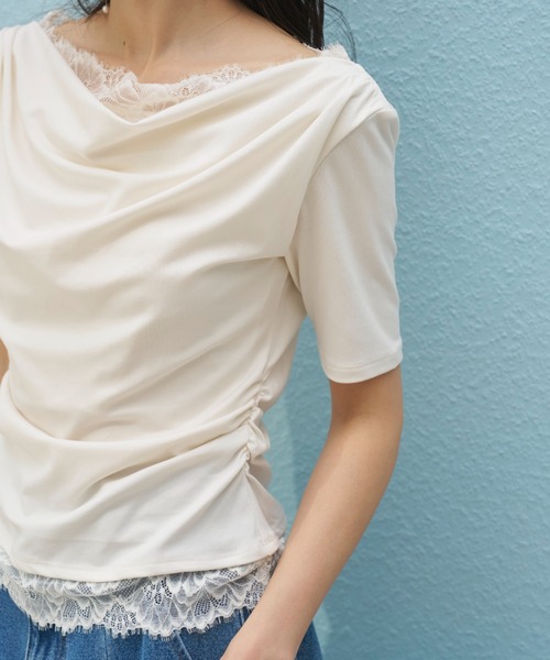 SNIDEL(スナイデル)の「【USAGI ONLINE限定】レーストリムワンショルカットソー(Tシャツ/カットソー・レディース・アイボリー/サックスブルー/ブラック・F)」の14枚目の写真