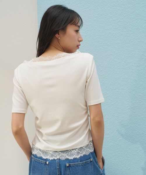 SNIDEL(スナイデル)の「【USAGI ONLINE限定】レーストリムワンショルカットソー(Tシャツ/カットソー・レディース・アイボリー/サックスブルー/ブラック・F)」の16枚目の写真