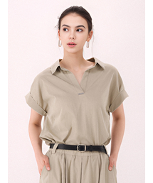 Half Sleeve Glossy Blouse _Beige