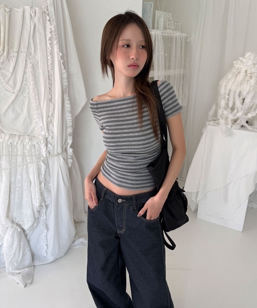 4INT.(フォイント)の「ノンフェード バックル ステッチ インディゴ ワイド デニム パンツ(デニムパンツ・レディース・ダークブルー・L/M/S)」の7枚目の写真