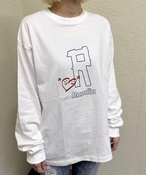 Romon(ロマン)の「ロマン【Romon】Premium L/S T-Shirts(Tシャツ/カットソー・メンズ・ホワイト/ネイビー・M)」の2枚目の写真