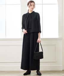 AIMER | 【夏用喪服・礼服】マシンウォッシャブル ボウタイブラウス・タックワイドストレートパンツ セットアップサマーブラックフォーマル(スーツパンツ)