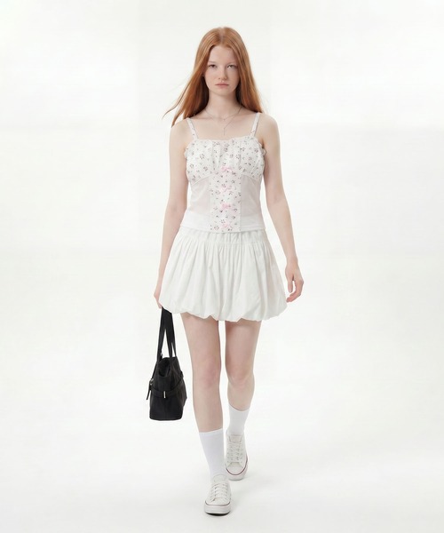 HOOK(フック)の「HOOK for girls サイドシアー小花柄コルセットライクキャミソール (SS)(キャミソール・レディース・ホワイト・FREE)」の4枚目の写真