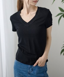 DAYRA | Vネック 半袖 無地 コンパクト トップス(Tシャツ/カットソー)