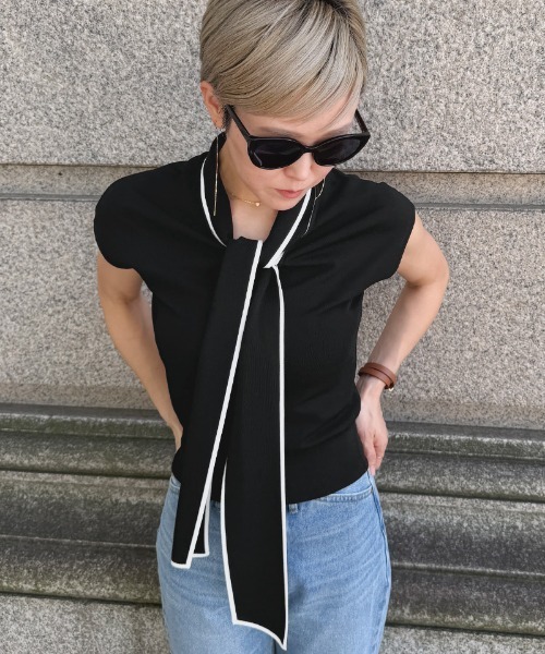 JENNE(ジェンヌ)の「リボンニットトップス(Tシャツ/カットソー・レディース・ホワイト/ブラック/レッド・SMALL/MEDIUM/LARGE)」の11枚目の写真