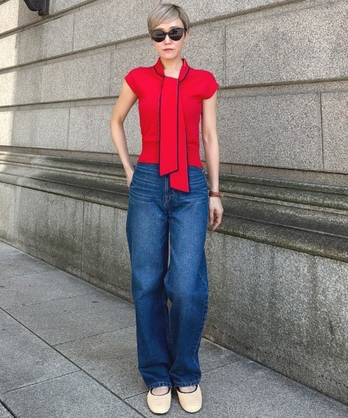 JENNE(ジェンヌ)の「リボンニットトップス(Tシャツ/カットソー・レディース・ホワイト/ブラック/レッド・SMALL/MEDIUM/LARGE)」の14枚目の写真
