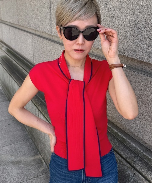 JENNE(ジェンヌ)の「リボンニットトップス(Tシャツ/カットソー・レディース・ホワイト/ブラック/レッド・SMALL/MEDIUM/LARGE)」の19枚目の写真