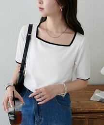 【WEB限定】前後2WAY配色シアーリブ半袖Tシャツ