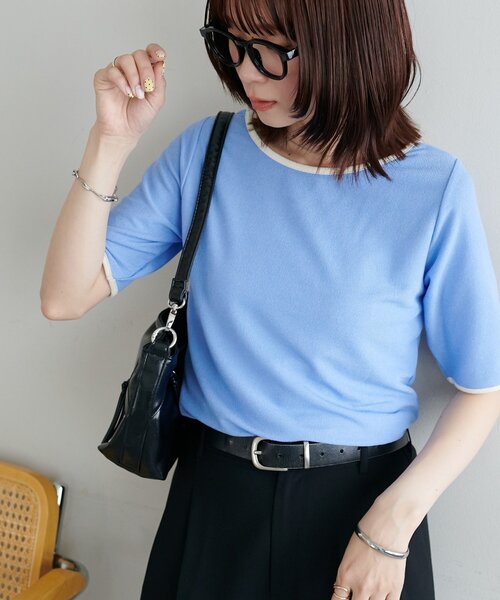 DISCOAT(ディスコート)の「【WEB限定】前後2WAY配色シアーリブ半袖Tシャツ(Tシャツ/カットソー・レディース・ブラック/ブルー/ホワイト・MEDIUM)」の19枚目の写真