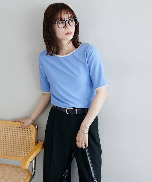 DISCOAT(ディスコート)の「【WEB限定】前後2WAY配色シアーリブ半袖Tシャツ(Tシャツ/カットソー・レディース・ブラック/ブルー/ホワイト・MEDIUM)」の17枚目の写真