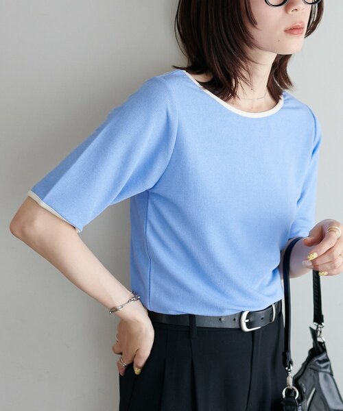 DISCOAT(ディスコート)の「【WEB限定】前後2WAY配色シアーリブ半袖Tシャツ(Tシャツ/カットソー・レディース・ブラック/ブルー/ホワイト・MEDIUM)」の16枚目の写真
