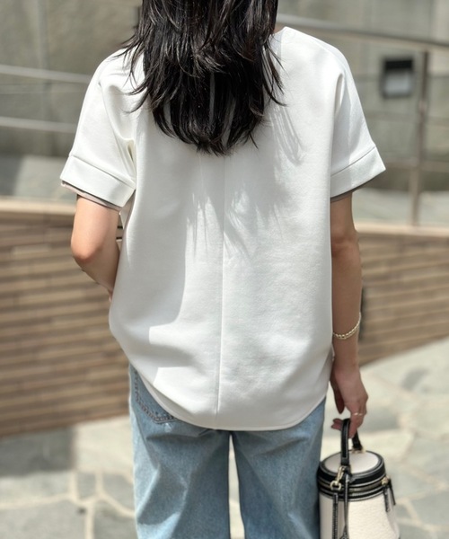 Emma Taylor（エマテイラー）の「ライトダンボールフロント2wayバイカラーダブルスリーブプルオーバー（Tシャツ/カットソー・レディース・ブラック/ネイビー/ホワイト/ベージュ・FREE）」の5枚目の写真