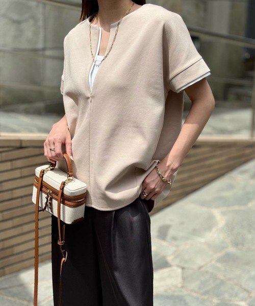 Emma Taylor（エマテイラー）の「ライトダンボールフロント2wayバイカラーダブルスリーブプルオーバー（Tシャツ/カットソー・レディース・ブラック/ネイビー/ホワイト/ベージュ・FREE）」の10枚目の写真