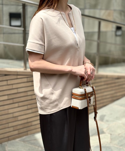 Emma Taylor（エマテイラー）の「ライトダンボールフロント2wayバイカラーダブルスリーブプルオーバー（Tシャツ/カットソー・レディース・ブラック/ネイビー/ホワイト/ベージュ・FREE）」の11枚目の写真