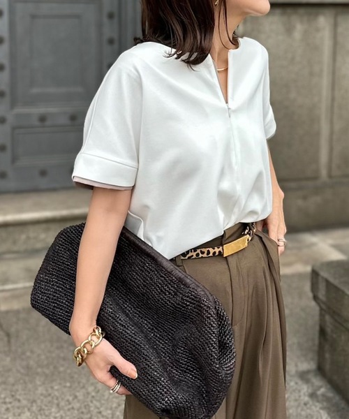 Emma Taylor（エマテイラー）の「ライトダンボールフロント2wayバイカラーダブルスリーブプルオーバー（Tシャツ/カットソー・レディース・ブラック/ネイビー/ホワイト/ベージュ・FREE）」の13枚目の写真