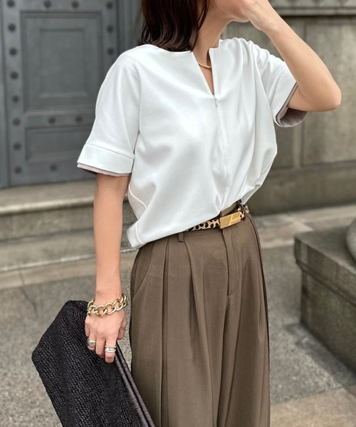 Emma Taylor（エマテイラー）の「ライトダンボールフロント2wayバイカラーダブルスリーブプルオーバー（Tシャツ/カットソー・レディース・ブラック/ネイビー/ホワイト/ベージュ・FREE）」の15枚目の写真