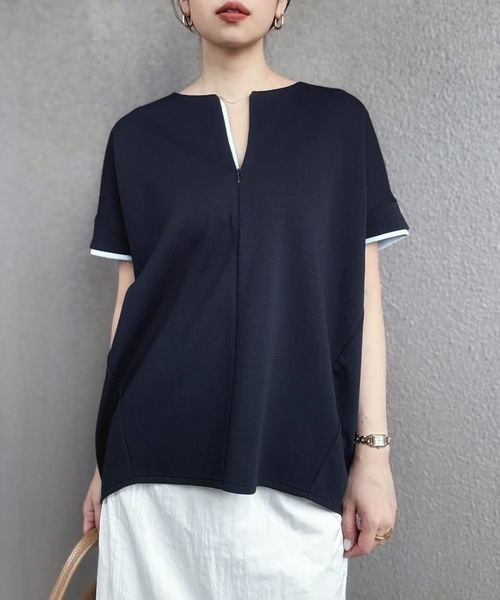 Emma Taylor（エマテイラー）の「ライトダンボールフロント2wayバイカラーダブルスリーブプルオーバー（Tシャツ/カットソー・レディース・ブラック/ネイビー/ホワイト/ベージュ・FREE）」の18枚目の写真