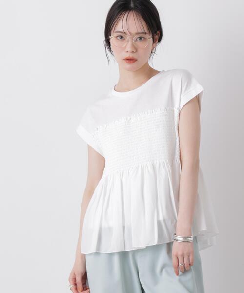 NANO universe（ナノユニバース）の「シャーリングビスチェドッキングカットトップス（Tシャツ/カットソー・レディース・ブルー/ブラック/ホワイト・FREE）」の2枚目の写真