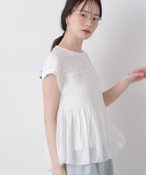 NANO universe（ナノユニバース）の「シャーリングビスチェドッキングカットトップス（Tシャツ/カットソー・レディース・ブルー/ブラック/ホワイト・FREE）」の16枚目の写真