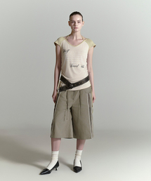 メッシュストライプバミューダパンツ_オリーブ