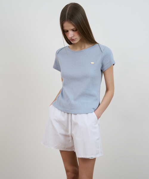DEHEVE（デヘヴェ）の「Punching Boat Neck T-shirt [Sky Blue]（Tシャツ/カットソー・レディース・スカイブルー・OS）」の10枚目の写真