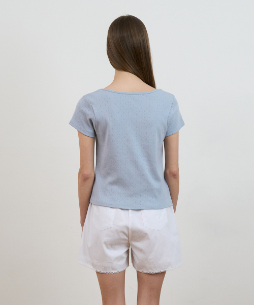 DEHEVE（デヘヴェ）の「Punching Boat Neck T-shirt [Sky Blue]（Tシャツ/カットソー・レディース・スカイブルー・OS）」の9枚目の写真