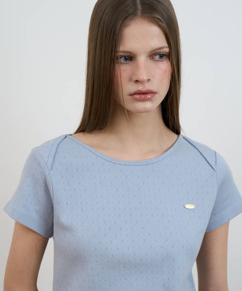 DEHEVE（デヘヴェ）の「Punching Boat Neck T-shirt [Sky Blue]（Tシャツ/カットソー・レディース・スカイブルー・OS）」の8枚目の写真