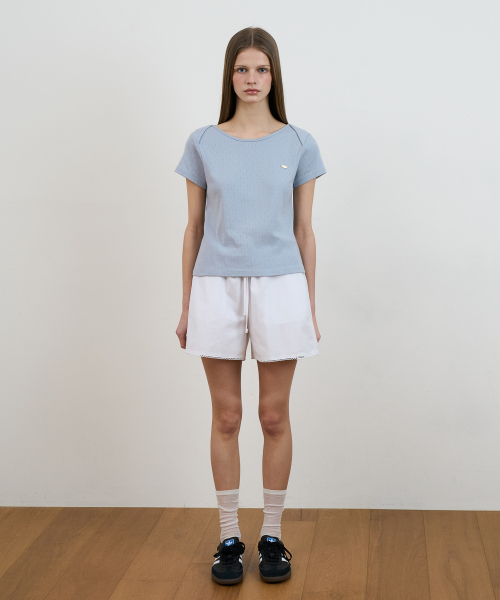 DEHEVE（デヘヴェ）の「Punching Boat Neck T-shirt [Sky Blue]（Tシャツ/カットソー・レディース・スカイブルー・OS）」の7枚目の写真