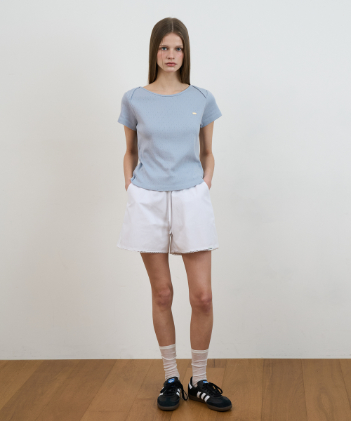 DEHEVE（デヘヴェ）の「Punching Boat Neck T-shirt [Sky Blue]（Tシャツ/カットソー・レディース・スカイブルー・OS）」の5枚目の写真