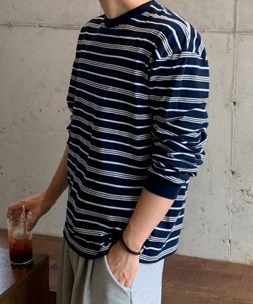 NOWLE(ノウル)の「【NOWLE】レトロボーダー ドロップショルダー プルオーバー ロングスリーブ Tシャツ(Tシャツ/カットソー・メンズ・ネイビー・X-LARGE/LARGE/MEDIUM)」の16枚目の写真