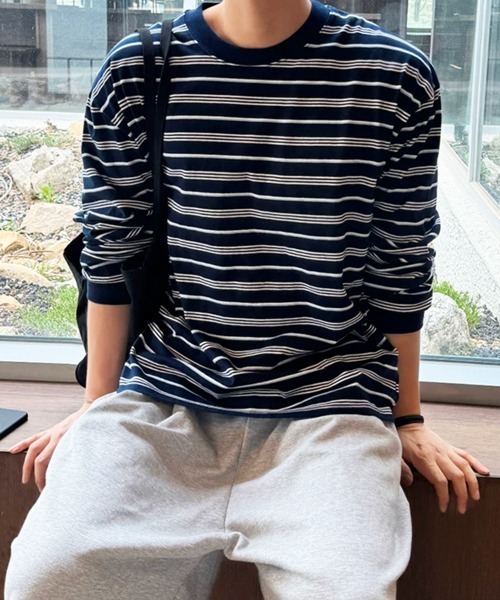 NOWLE(ノウル)の「【NOWLE】レトロボーダー ドロップショルダー プルオーバー ロングスリーブ Tシャツ(Tシャツ/カットソー・メンズ・ネイビー・X-LARGE/LARGE/MEDIUM)」の22枚目の写真