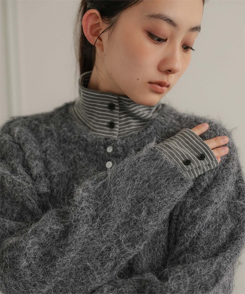 miette(ミエット)の「ヘンリーネックシャギーニットプルオーバー(ニット/セーター・レディース・チャコール/アイボリー/ブラウン/ネイビー・FREE)」の12枚目の写真