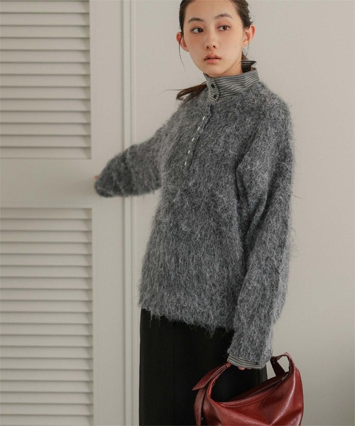 miette(ミエット)の「ヘンリーネックシャギーニットプルオーバー(ニット/セーター・レディース・チャコール/アイボリー/ブラウン/ネイビー・FREE)」の15枚目の写真