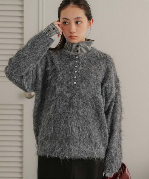 miette(ミエット)の「ヘンリーネックシャギーニットプルオーバー(ニット/セーター・レディース・チャコール/アイボリー/ブラウン/ネイビー・FREE)」の17枚目の写真