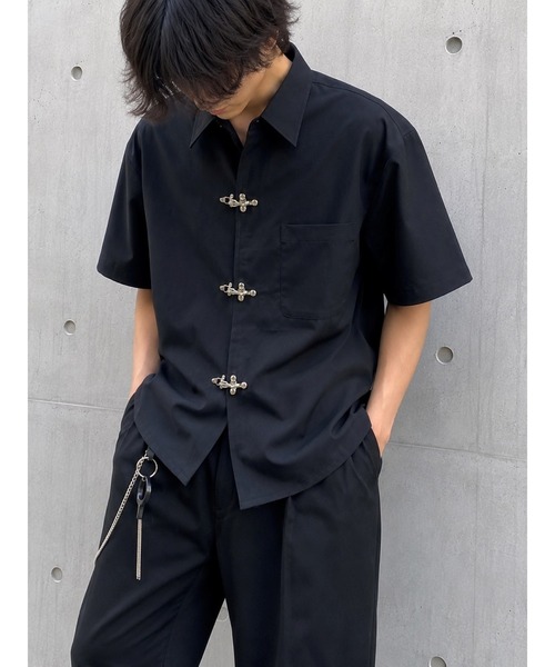 Bling Leads(ブリングリーズ)の「【Bls】 【ZM】【Bling Leads】フックデザイン チャイナ半袖ドレスシャツ(シャツ/ブラウス・メンズ・ブラック・MEDIUM/LARGE)」の2枚目の写真